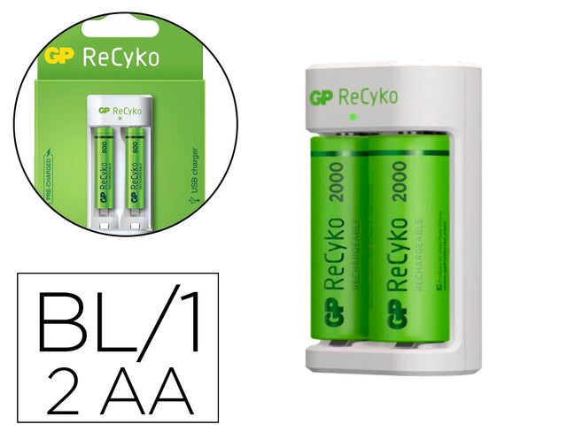 Carregador para pilhas recarregaveis gp AA/AAA inclui 2 pilhas AA 2100 mah