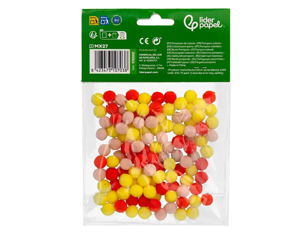 Pompons coloridos 1cm pack 120 unidades
