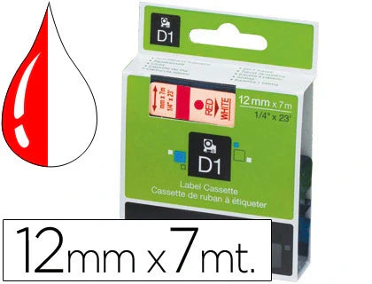 Rolo de gravar Dymo D1 poliester 12mmx7mt vermelho/branco 45015 S0720550
