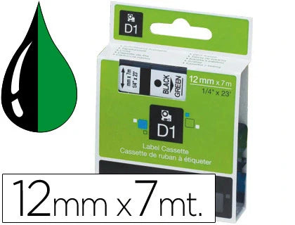 Rolo de gravar Dymo D1 poliester 12mmx7mt preto/verde 45019 S0720590