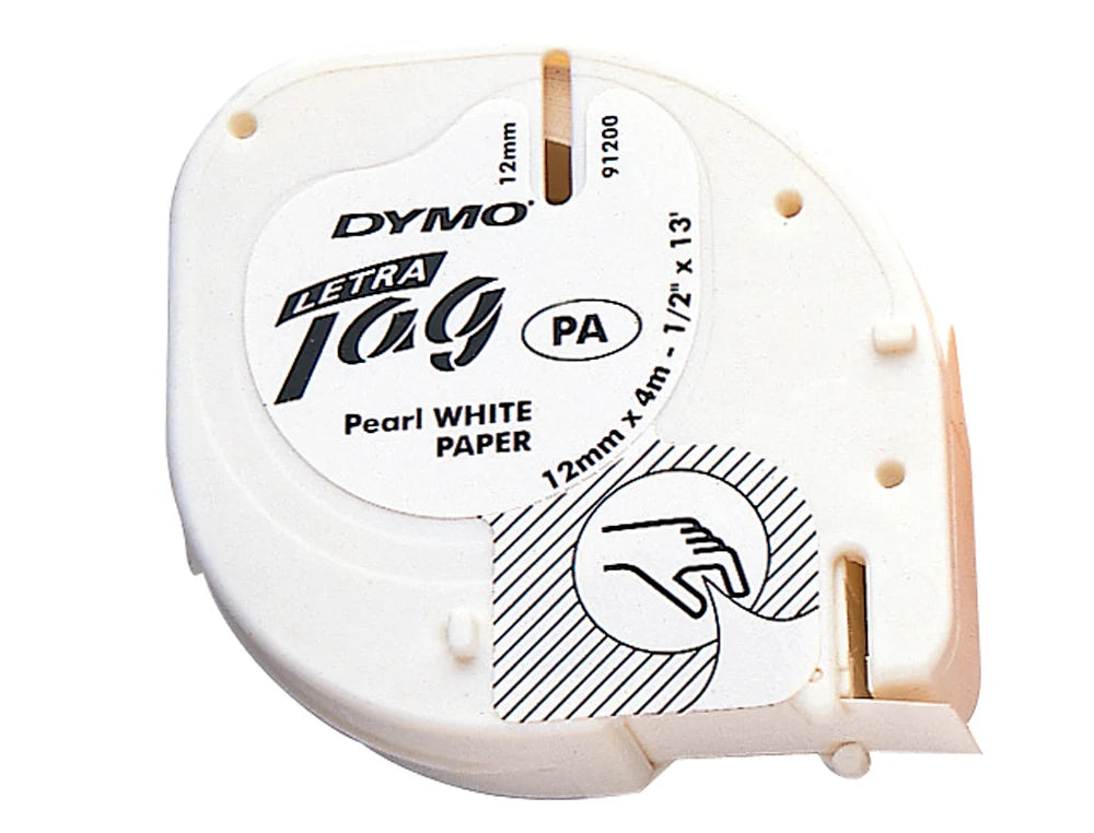 Rolo de gravar Dymo Letratag papel 12mmx4mt preto/branco 91200 S0721510