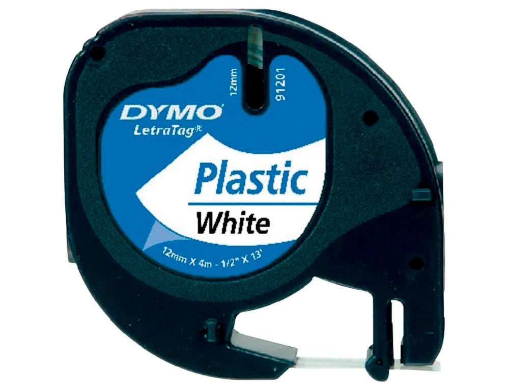 Rolo de gravar Dymo Letratag plástico 12mmx4mt preto/branco 91201 S0721660