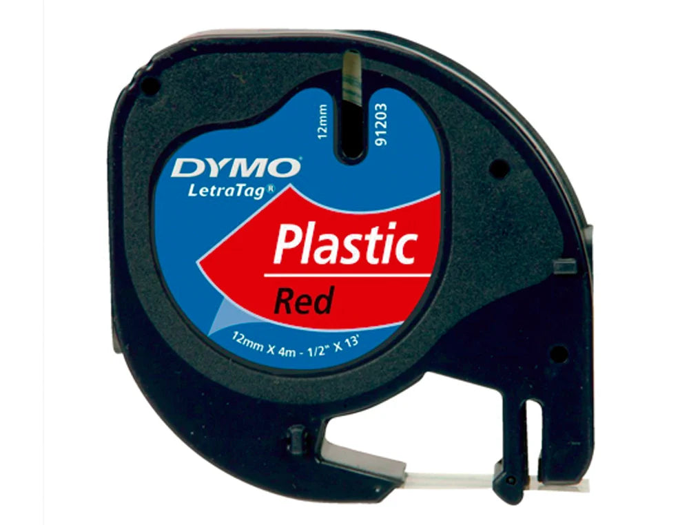 Rolo de gravar Dymo Letratag plástico 12mmx4mt preto/vermelho 91203 S0721630