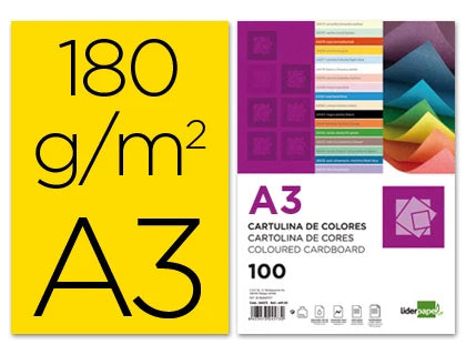 Cartolina A3 180gr pack 100fls amarelo