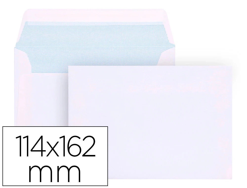 Envelope branco 114x162mm com tira de silicone autocolante em caixa de 500 unidades