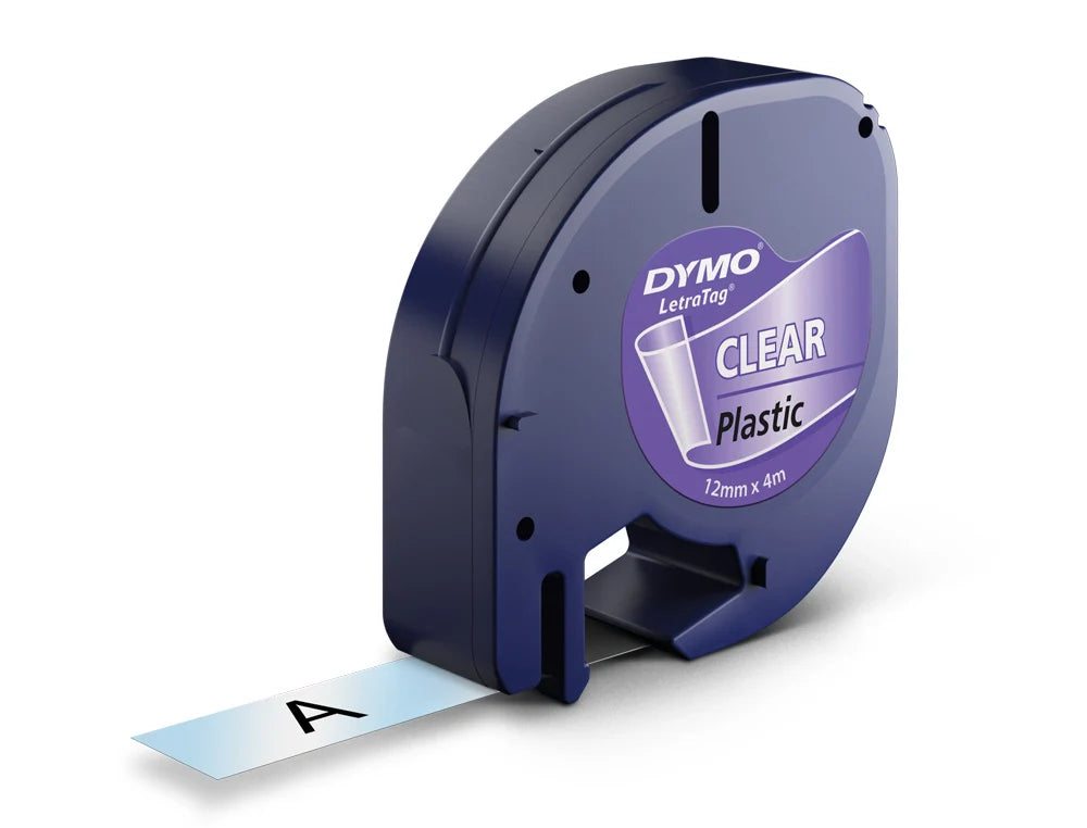Rolo de gravar Dymo Letratag plástico 12mmx4mt preto/transparente 12267 S0721530