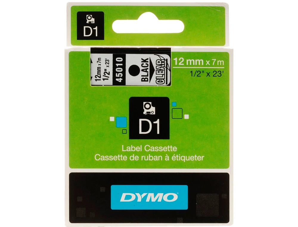 Rolo de gravar Dymo D1 poliester 12mmx7mt preto/transparente 45010 S0720500