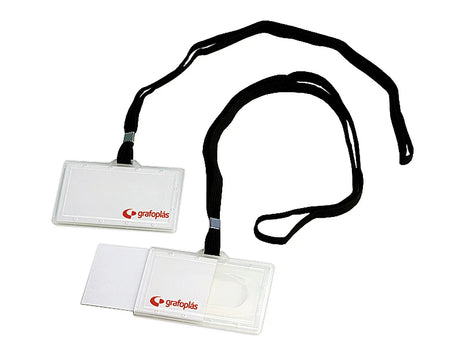 Porta nomes rígido com cordão preto 65x95mm