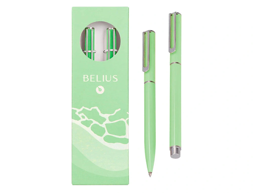 Conjunto esferográfica e roller Belius Endless Summer em verde pastel
