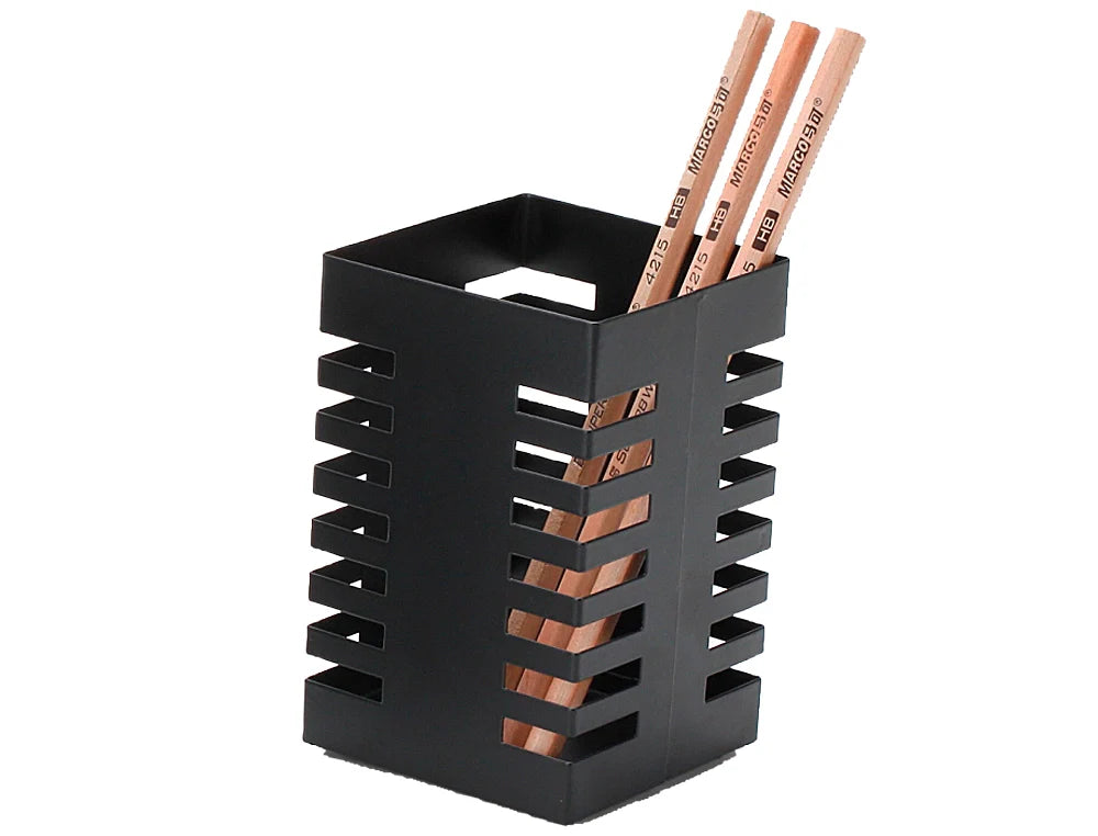 Porta lápis Connect em metal preto quadrado 72x108mm