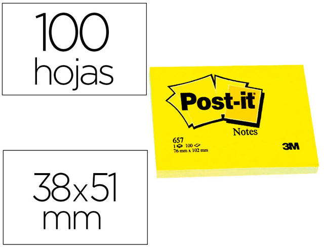 Bloco aderente Post-it 51x38mm amarelo 100f pack com 12