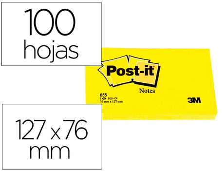 Bloco aderente Post-it 127x76 amarelo 100f com 12 blocos