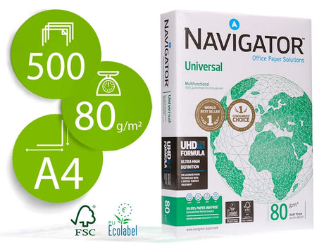 Papel fotocópia Navigator A4 80gr branco resma de 500 folhas