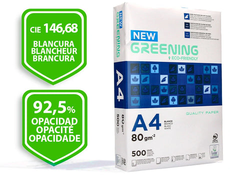 Papel fotocópia Greening A4 80gr branco, resma 500 fls