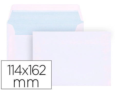 Envelope branco 114x162mm com tira de silicone autocolante em caixa de 500 unidades