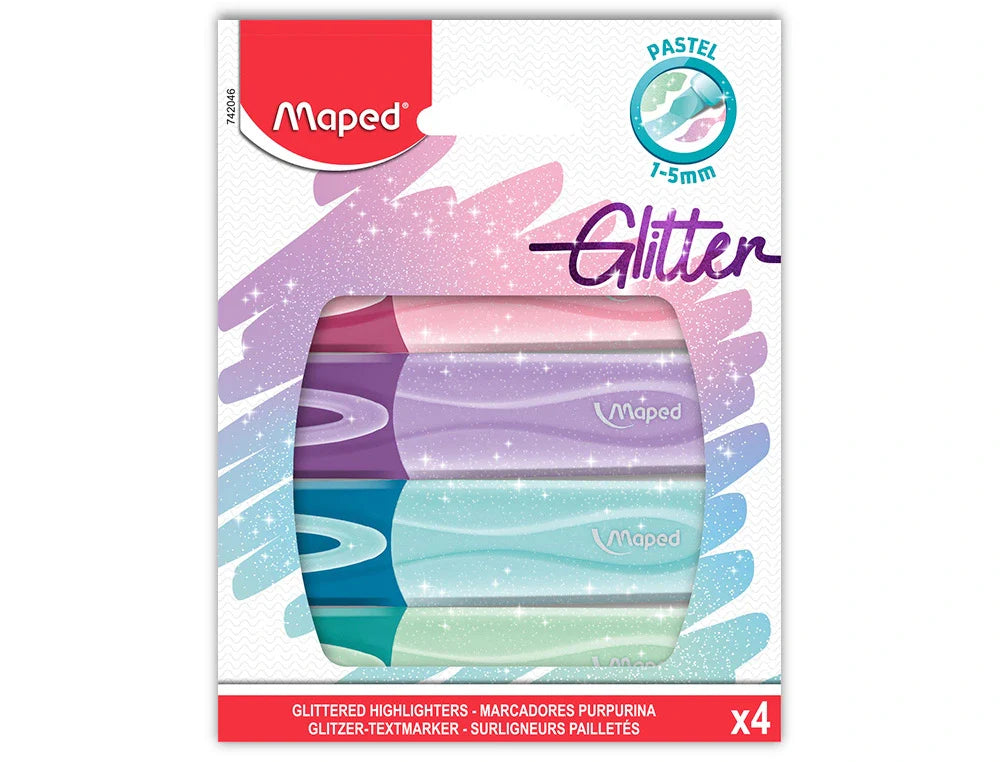 Marcador fluorescente Maped 4 cores pastel com glitter