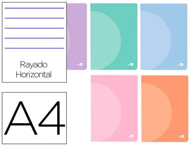 Caderno agrafado de capa plástica A4 cores sortidas pastel