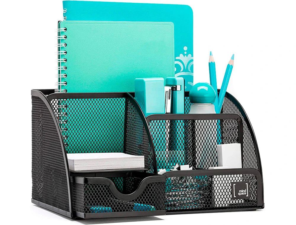 Organizador de secretária Connect em rede metálica preto com 5 departamentos